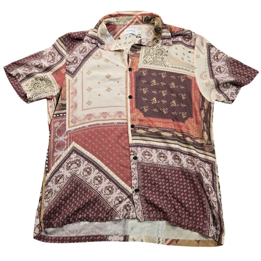 Topman Shirt Mens Large Multicolor Paisley Short Sleeve Button Up Casual